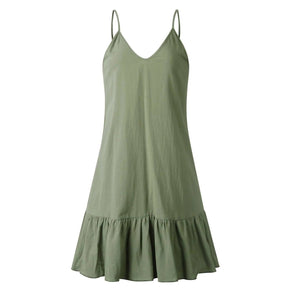 Vestido Curto em Linho com Alças Finas e Decote V