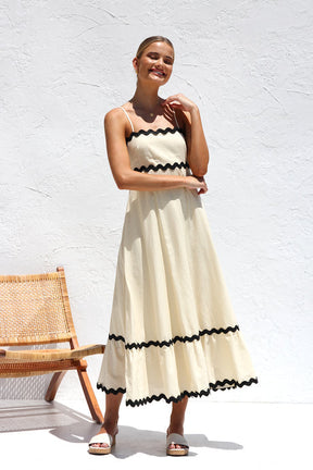 Vestido Midi Elegante com Alças Onduladas